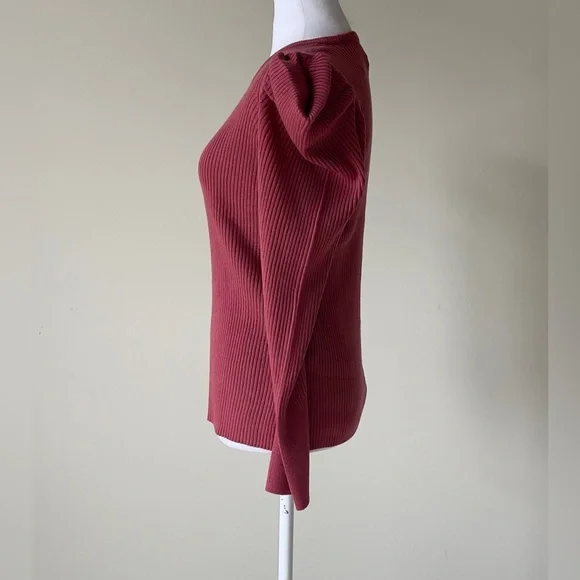 JOE'S JEANS Puff Sleeve Ribbed Long Sleeve Crewneck Sweater in Deep Pink NWOT - Picture 5 of 9